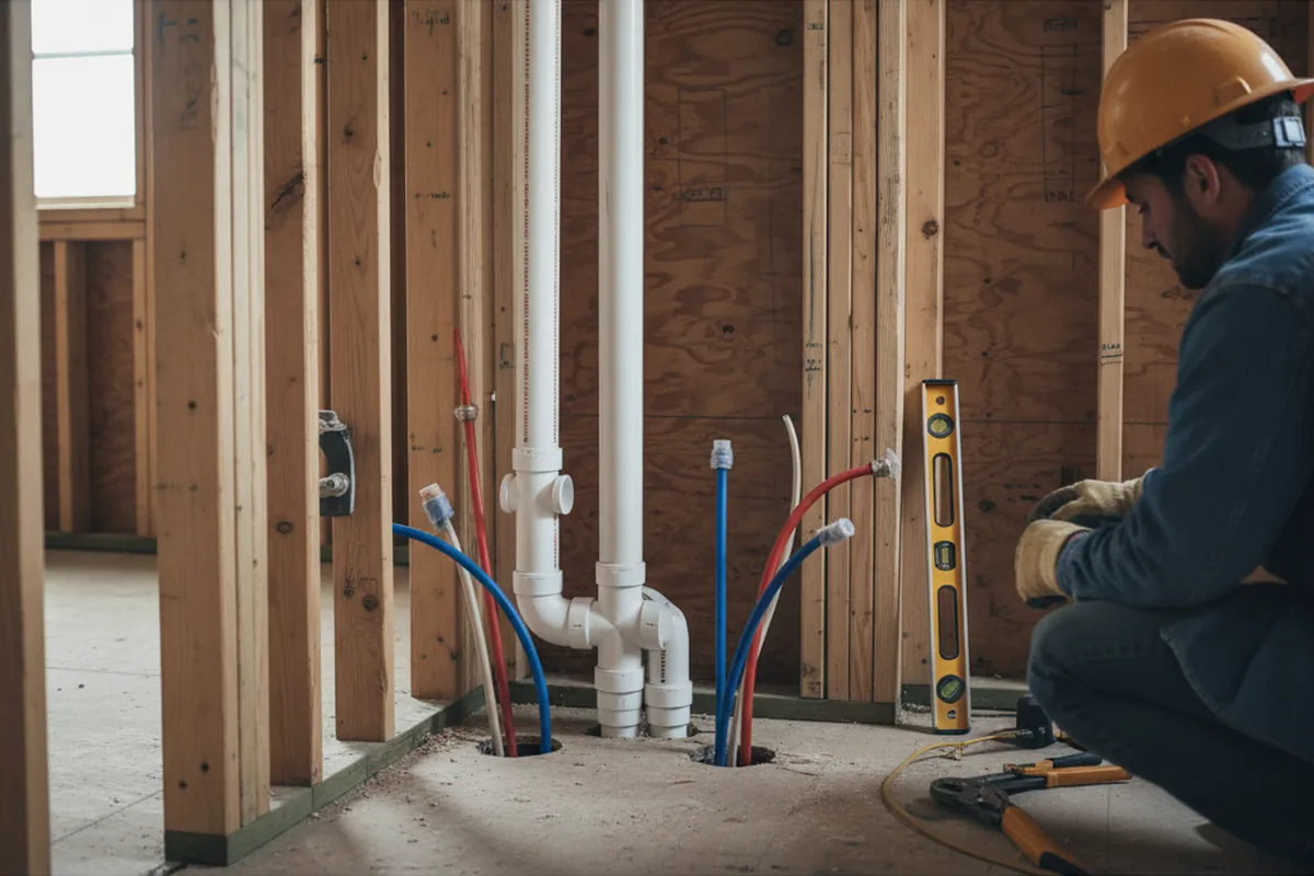 Drain and supply rough-in during Sump Pump Repair in Baltic